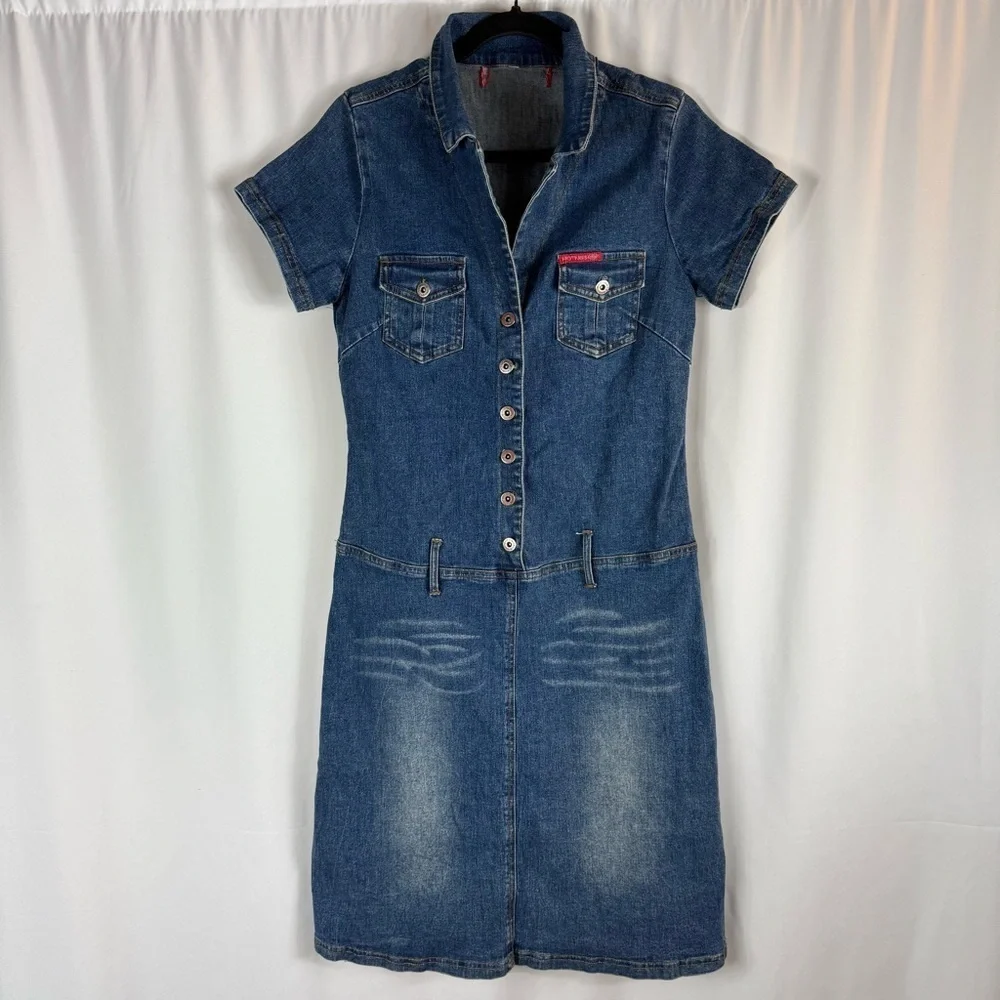 Hot Kiss stretchy denim dress with front buttons 2000’s Style - Picture 1 of 13
